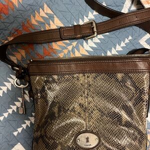 Fossil Brown and Tan snakeskin Crossbody Bag